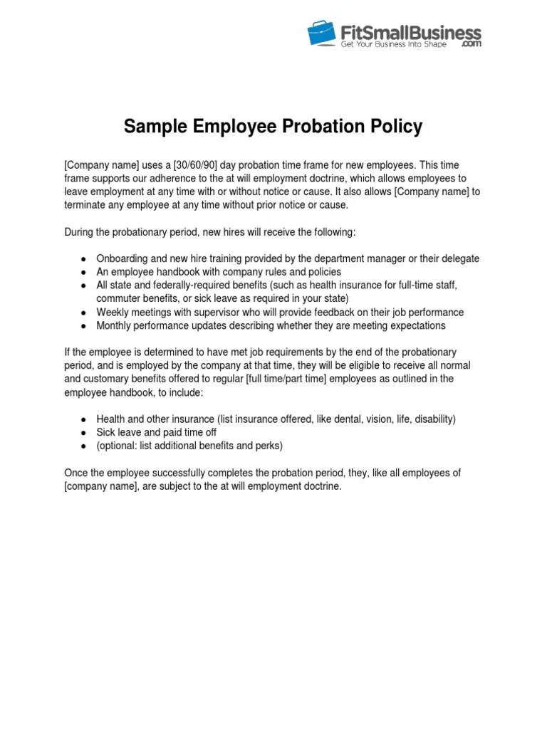 Sample Employee Probation Policy