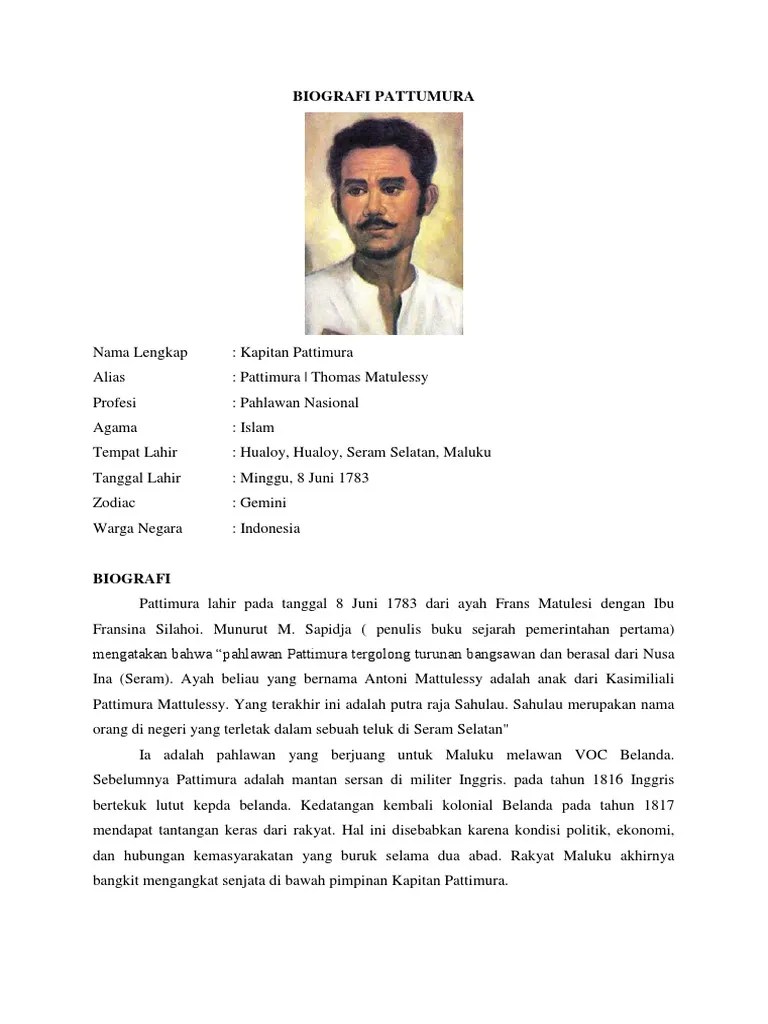 Biografi Lengkap Kapitan Pattimura – Pigura