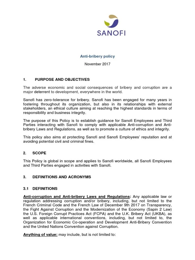 Anti Bribery Policy Bribery Corruption