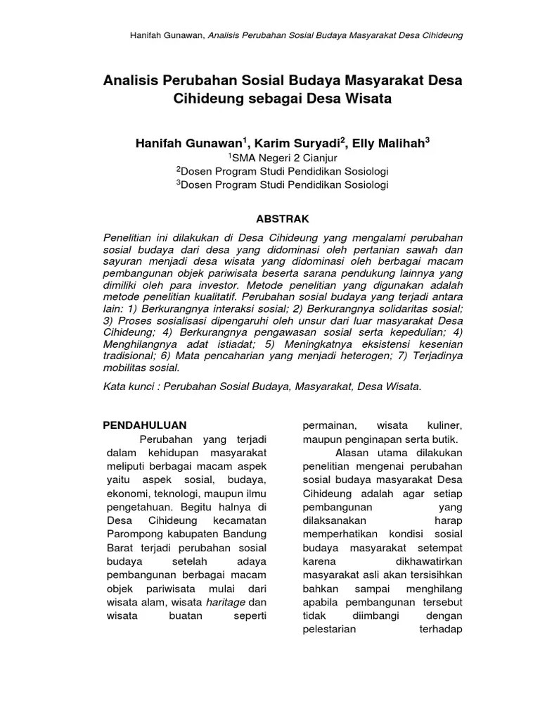 Analisi Perubahan Sosial Budaya Masyarakat Desa | PDF