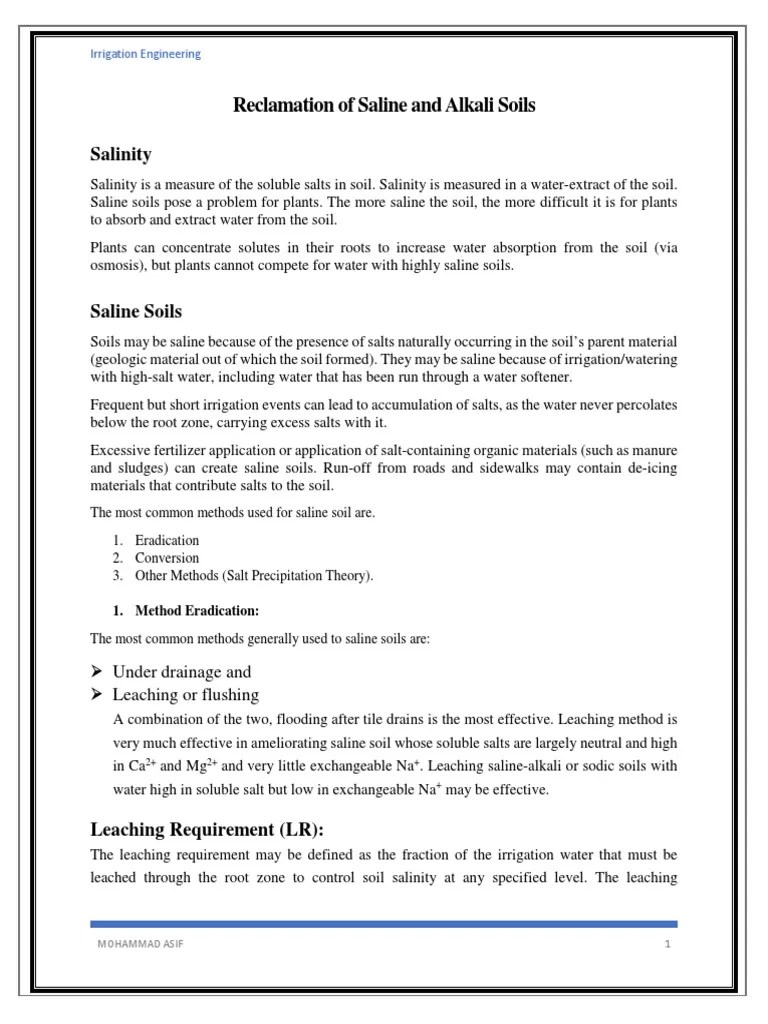 Reclamation of Saline and Alkali Soils PDF Soil Horticulture And Gardening