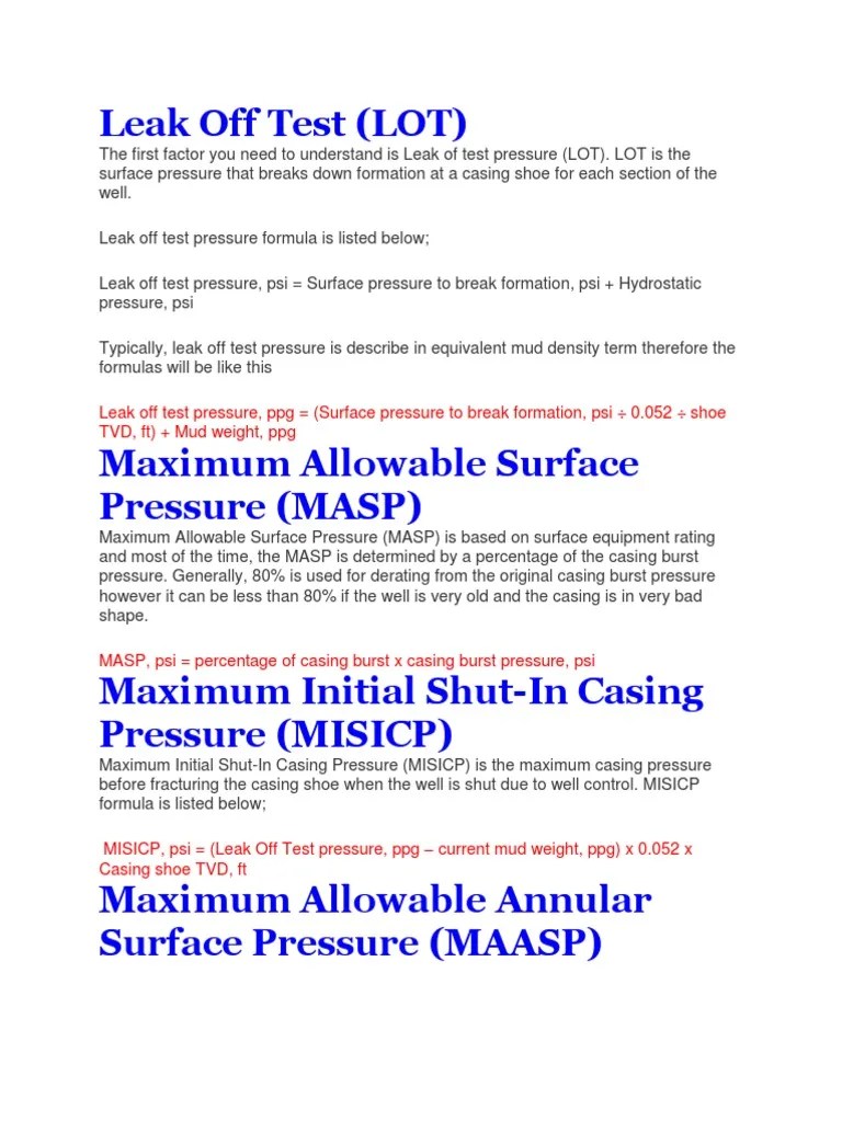 Leak Off Test Guideline PDF Pressure Gases