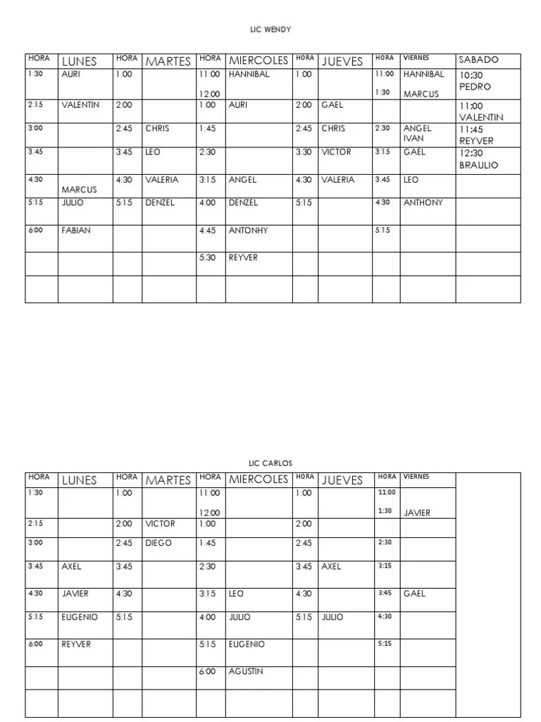 Lunes Martes Jueves Miercoles PDF