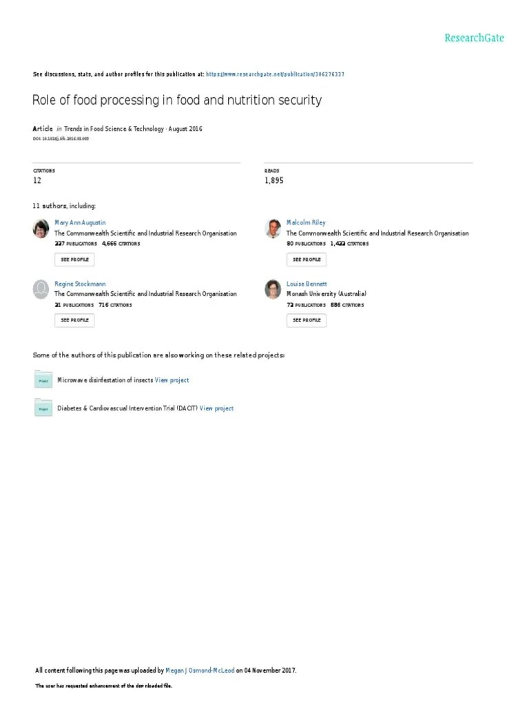 Augustin Et Al, 2016. Role of Food Processing in Food and Nutrition