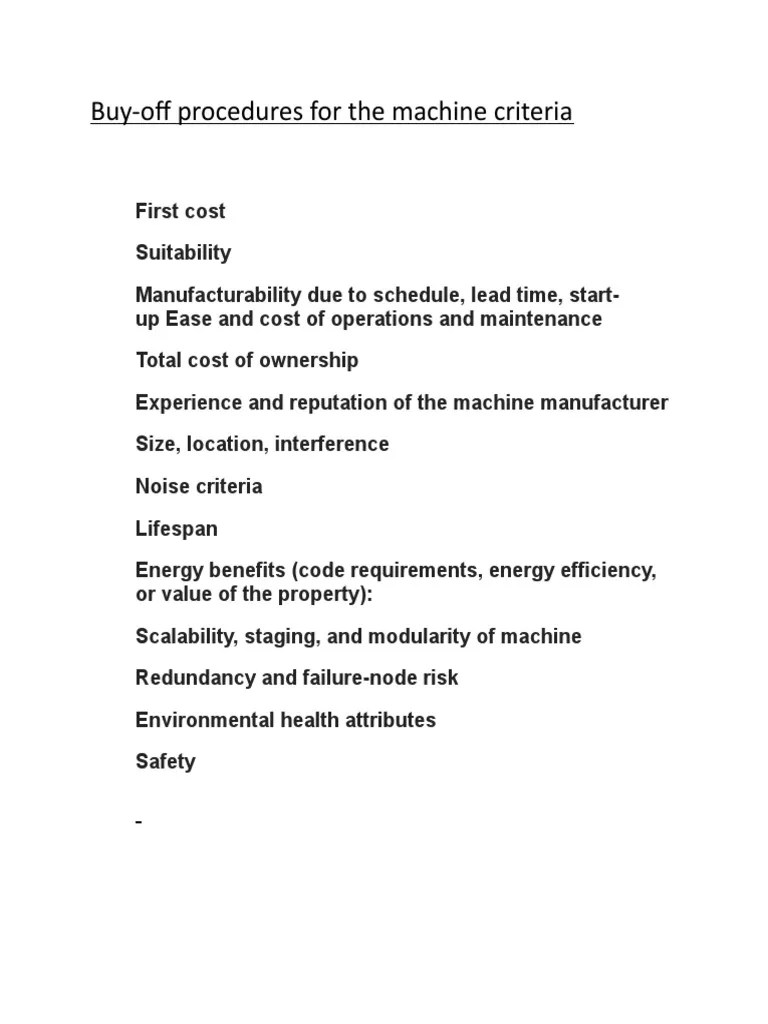 BuyOff Procedures For The Machine Criteria PDF