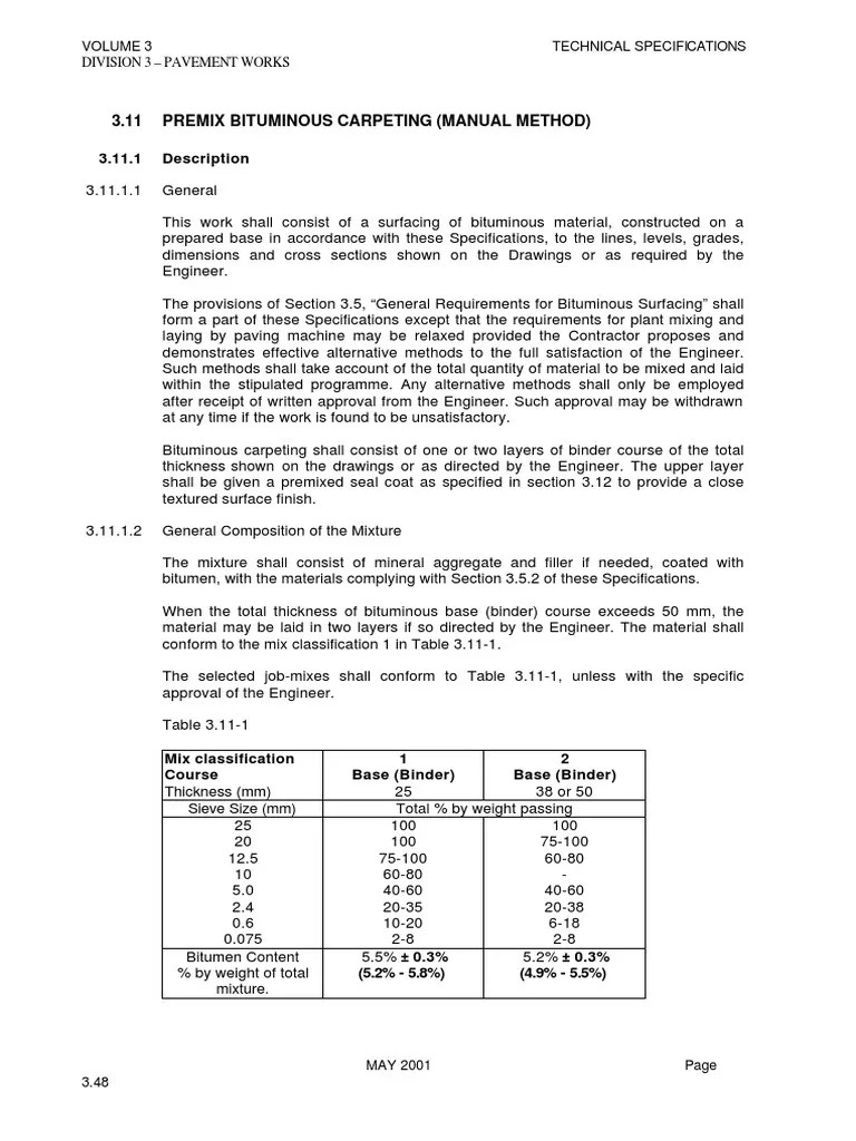 Premix Bituminous Carpeting PDF Road Surface Asphalt