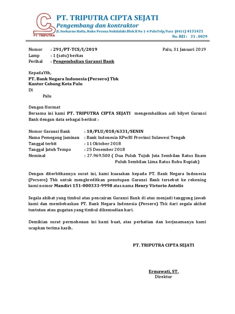 Contoh Surat Penarikan Bank Garansi | Pdf