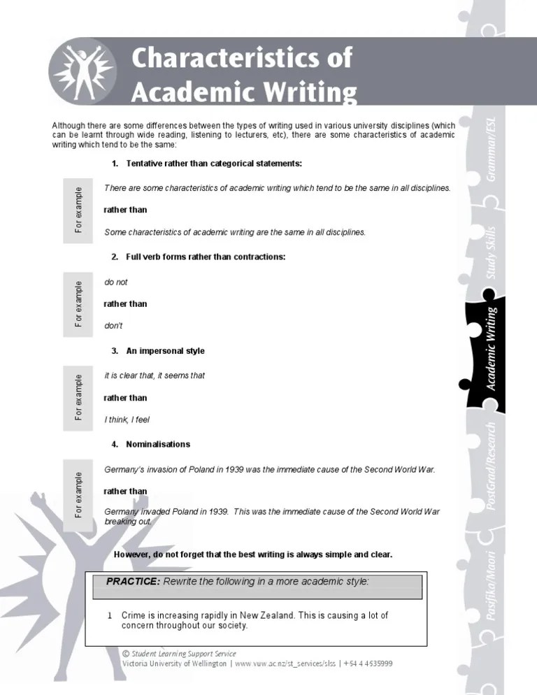 Characteristics of Academic Writing