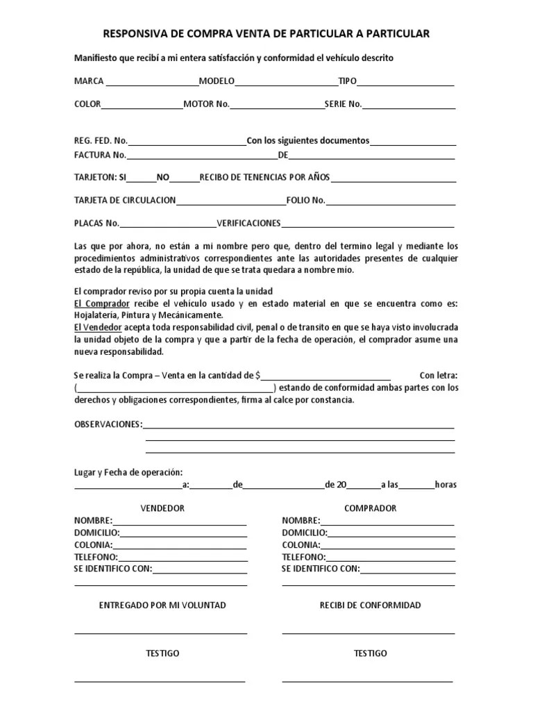 Responsiva de Compra Venta de Particular a Particular