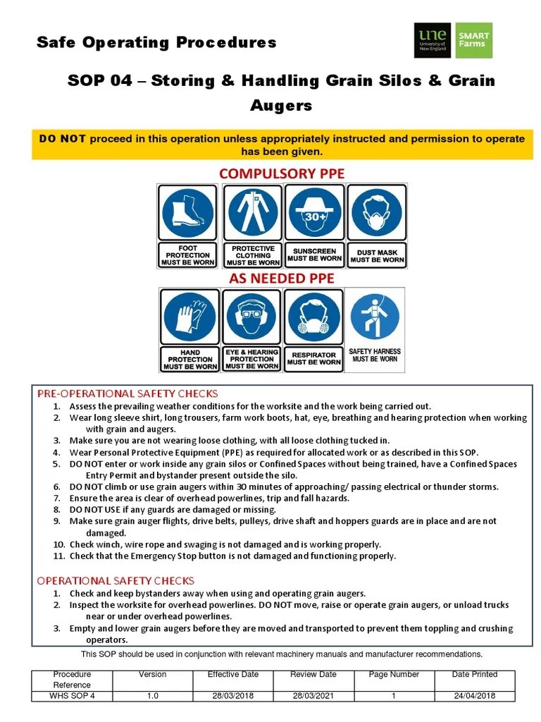 Safe Operating Procedures 04 Storing and Handling Grain Silos and Grain