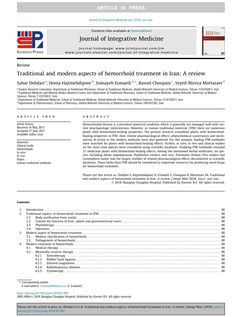 Journal of Integrative Medicine PDF Hemorrhoid Anti Inflammatory
