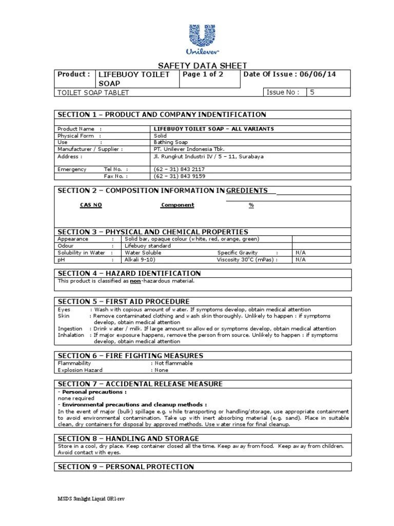 MSDS_Lifebuoy Body Soap Safety Occupational Safety And Health