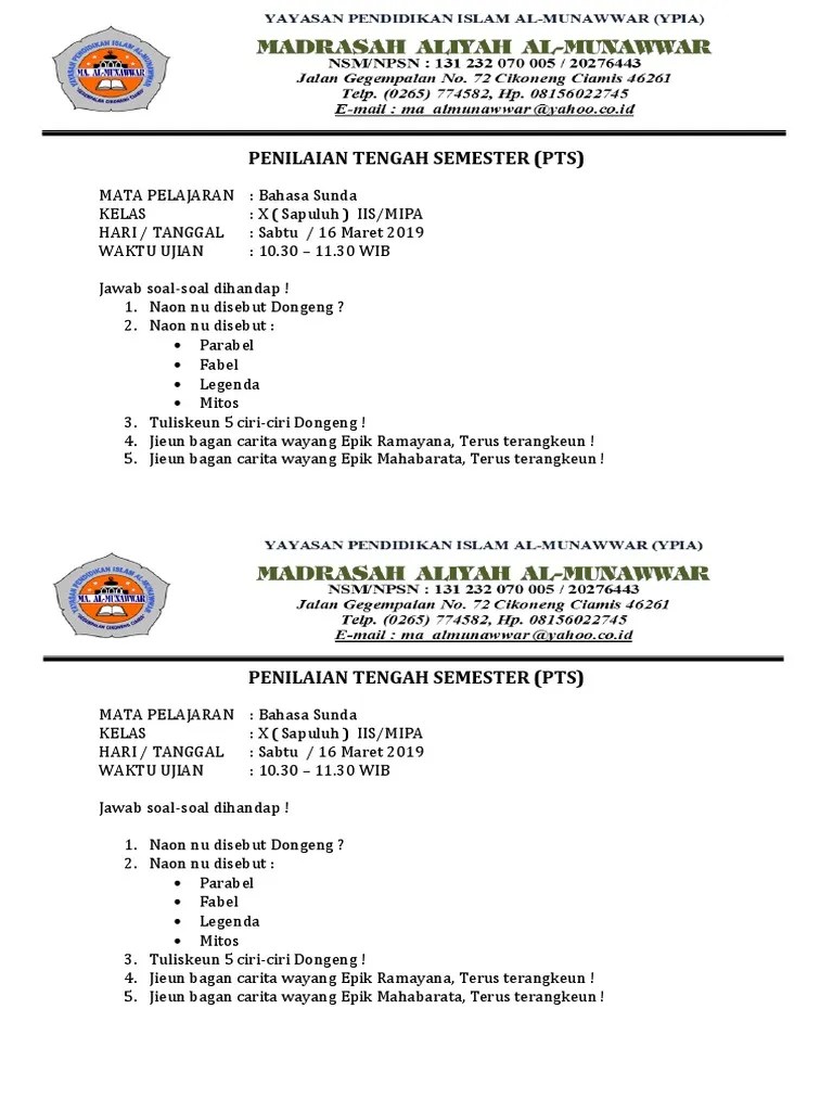Contoh Soal Bahasa Sunda Tentang Dongeng