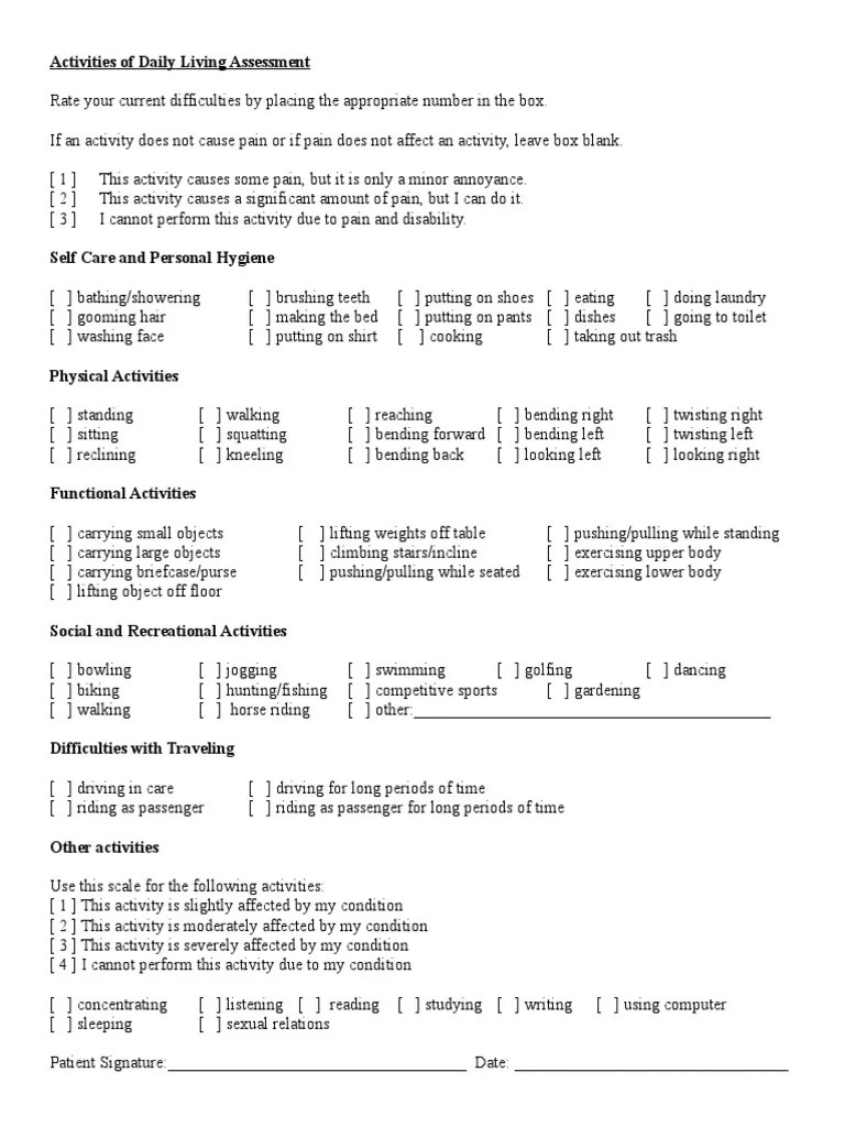 ADL Worksheet | PDF