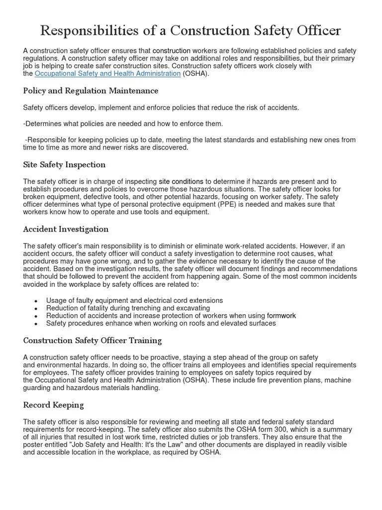 Responsibilities of a Construction Safety Officer.docx Occupational