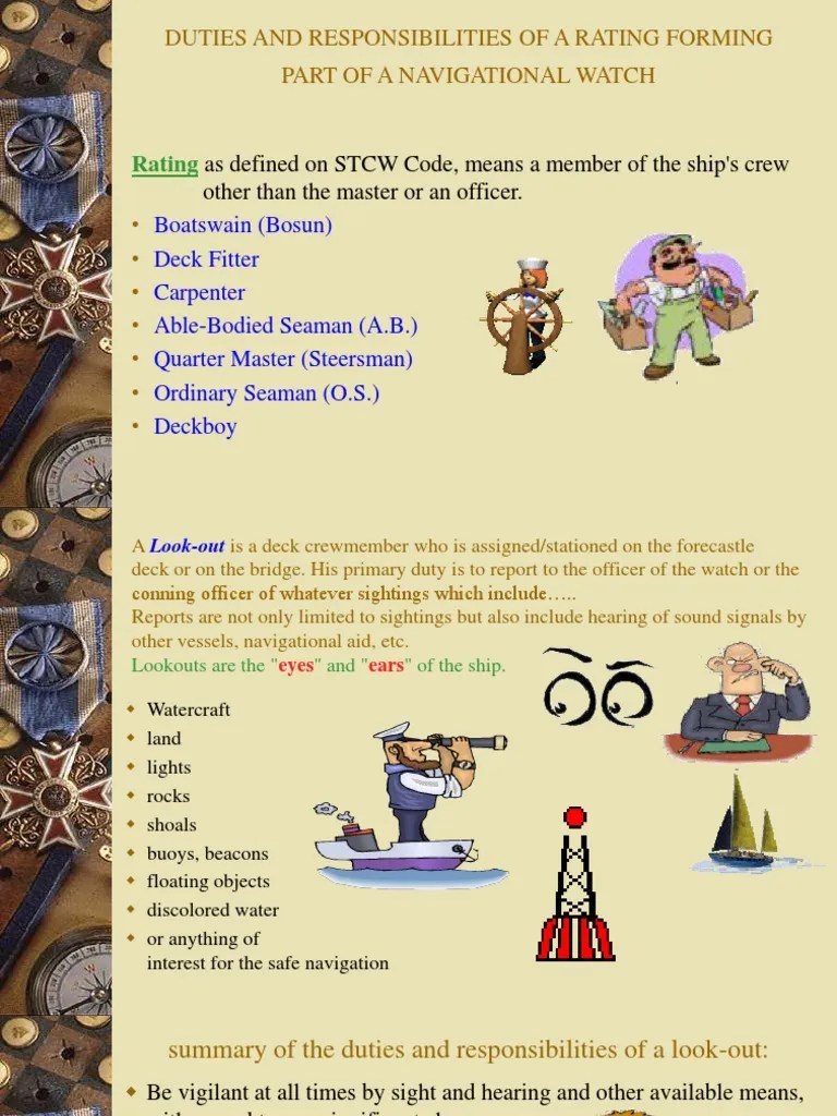 Duties and Responsibilities of A Rating Forming Part of A Navigational