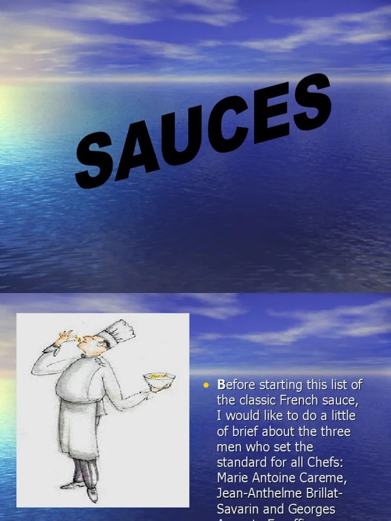 Classification of Sauces Tomato Sauce Sauce