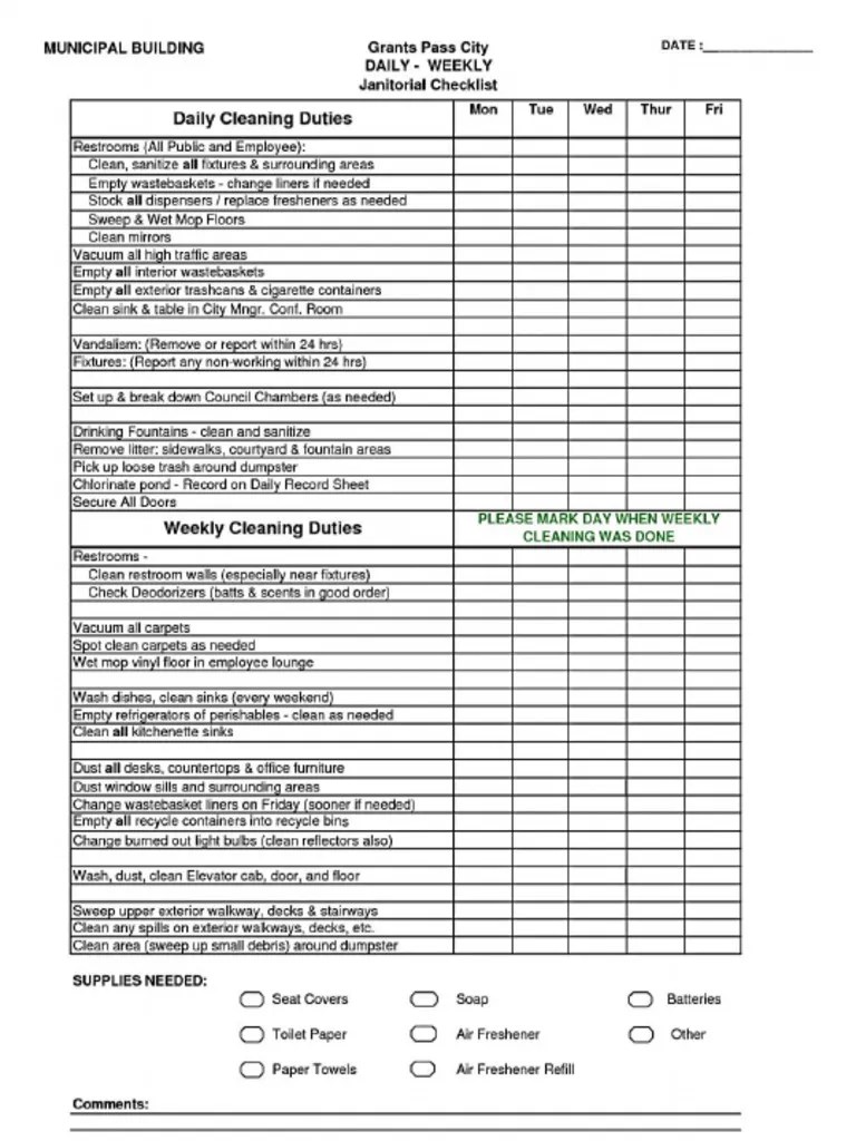 Office Cleaning List