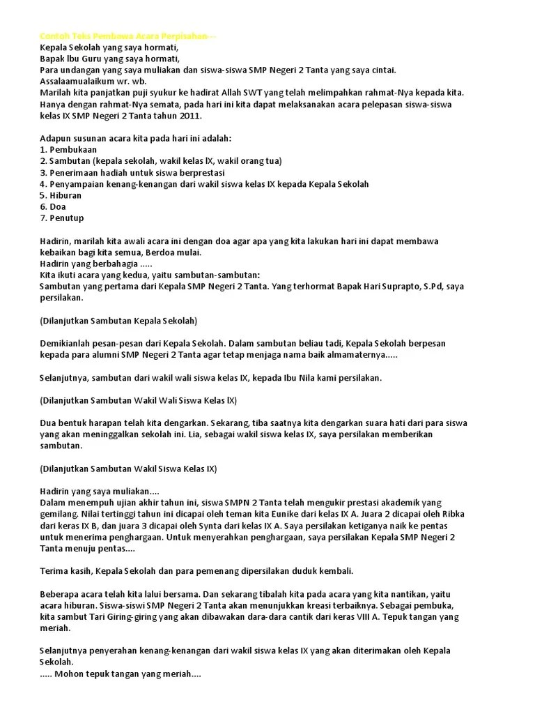 Contoh Teks Pembawa Acara Perpisahan Sekolah | PDF