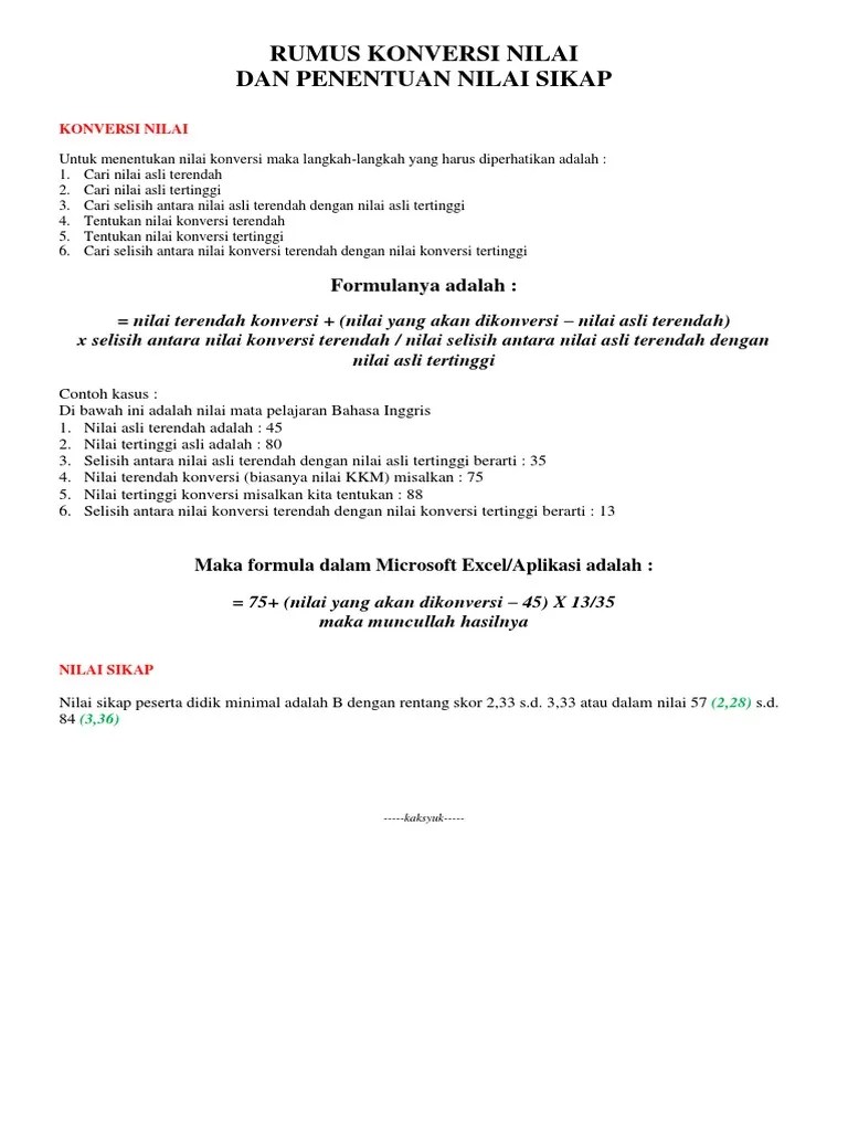 RUMUS KONVERSI NILAI Dan SIKAP | PDF