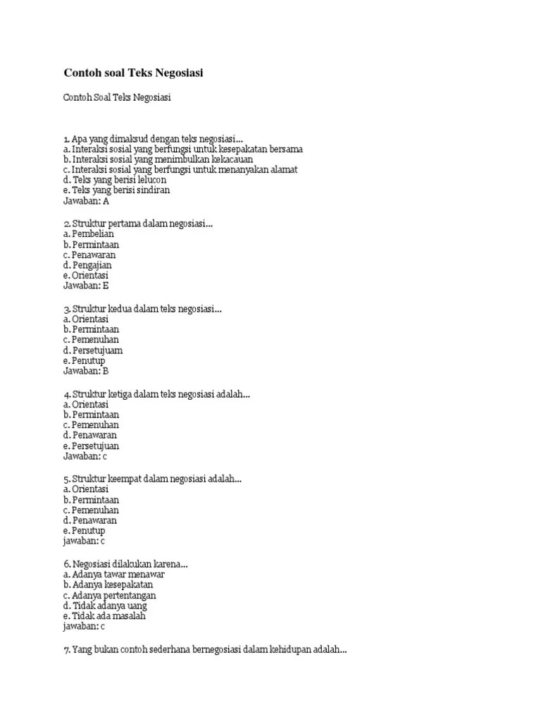 Contoh Soal Teks Negosiasi | Pdf
