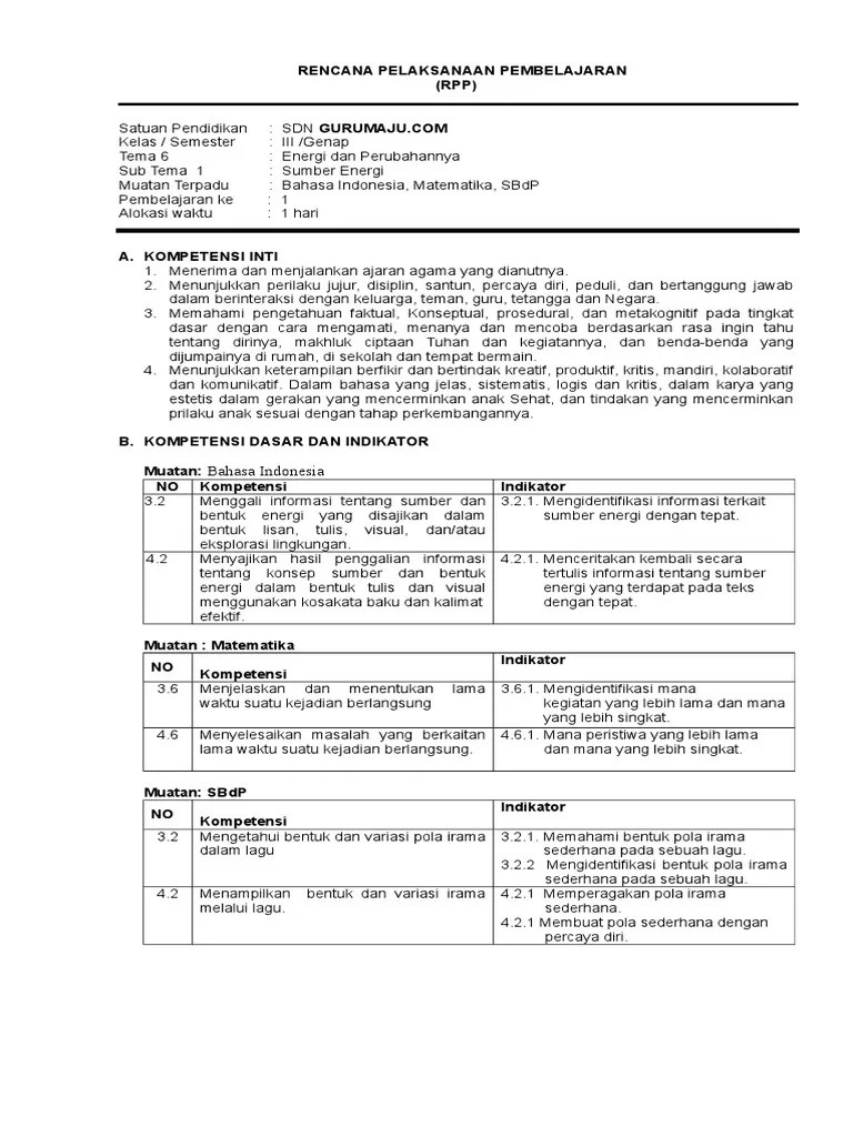 Rencana Pelaksanaan Pembelajaran (RPP) : Bahasa Indonesia | PDF