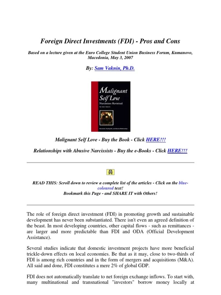 Foreign Direct Investments (FDI) Pros and Cons Foreign