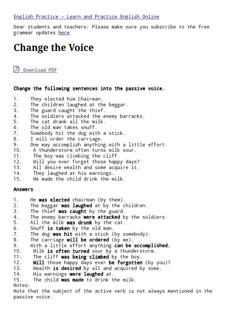 Change The Voice Worksheet