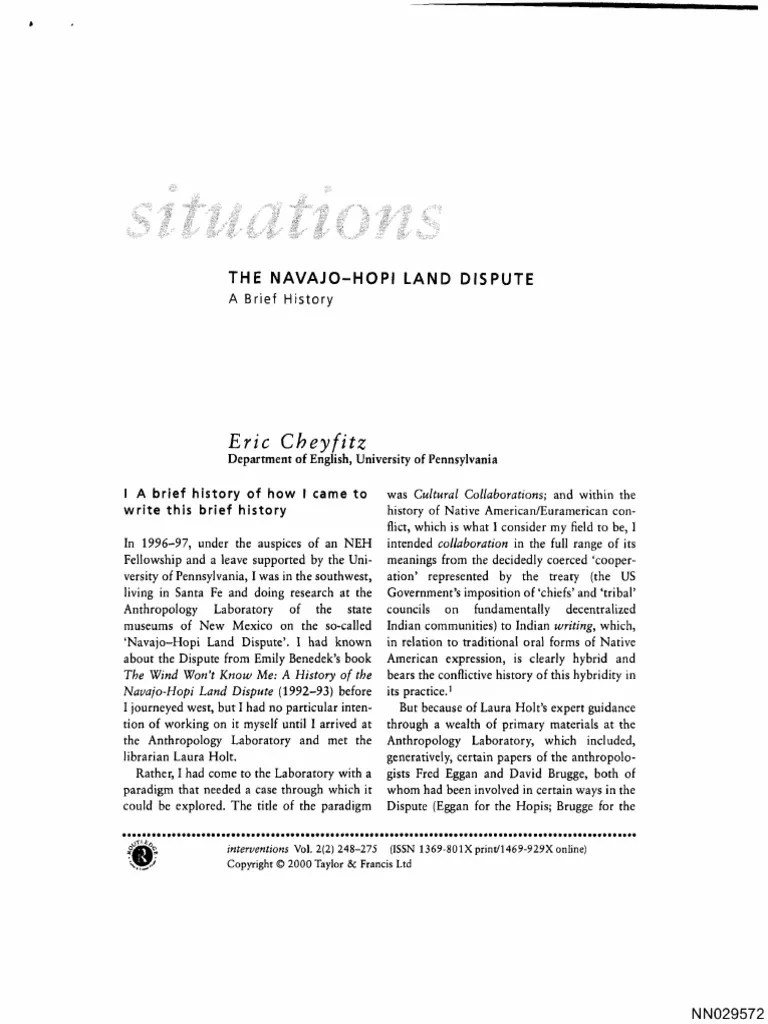 The Navajo Hopi Land Dispute A Brief History PDF Hopi Navajo Nation
