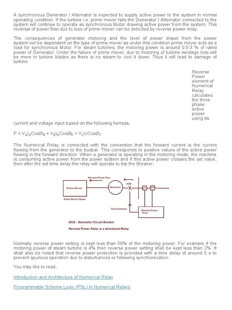 Reverse Power Protection of Generator Electrical Concepts PDF