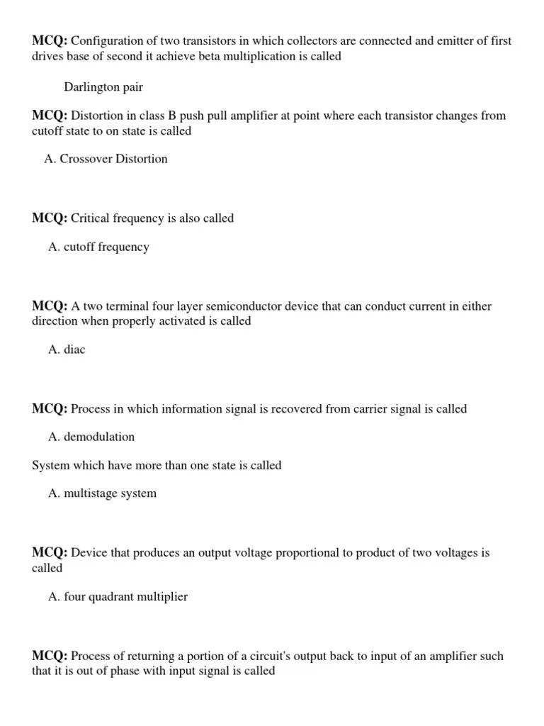 MCQ PDF Electronic Oscillator Amplifier