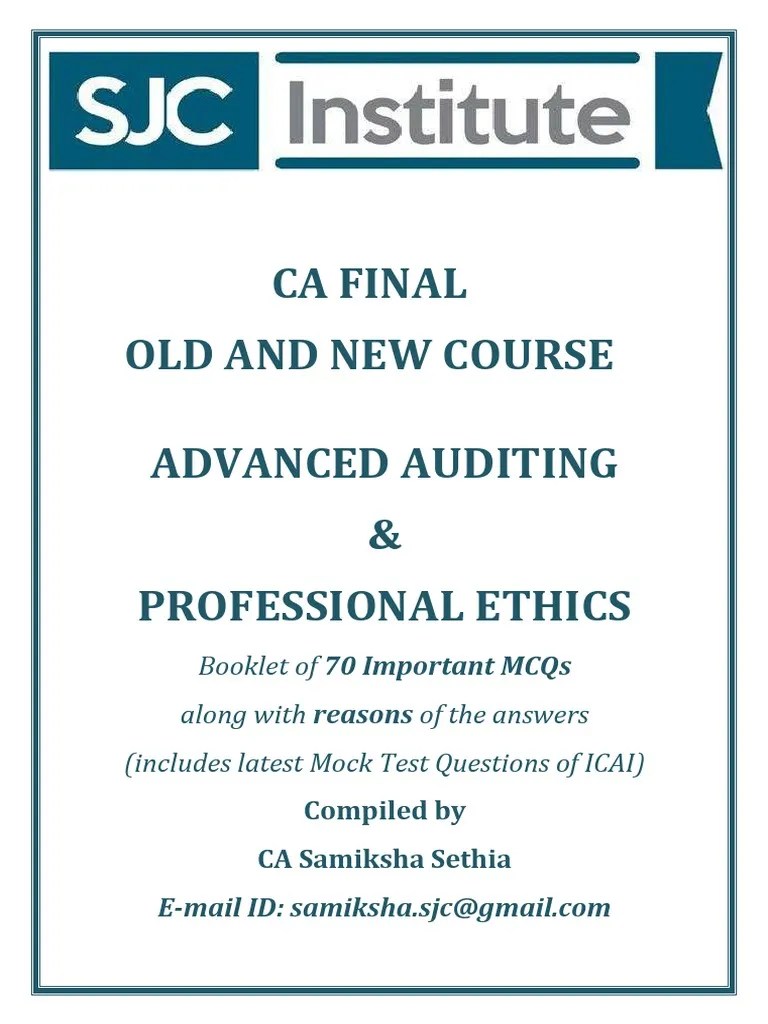 1554382617CA Final Audit MCQ Booklet PDF PDF Audit Accounting