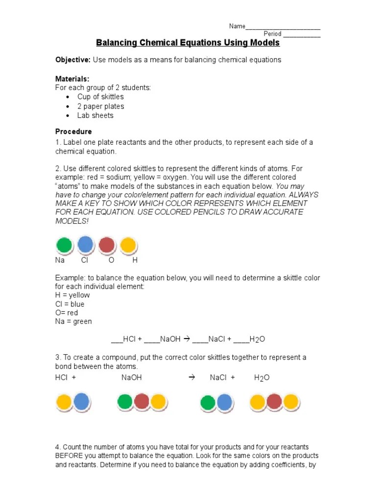 For example, if you were to know that there was a very small amount of cash on hand. Balancing Activity Skittles Molecules Nature