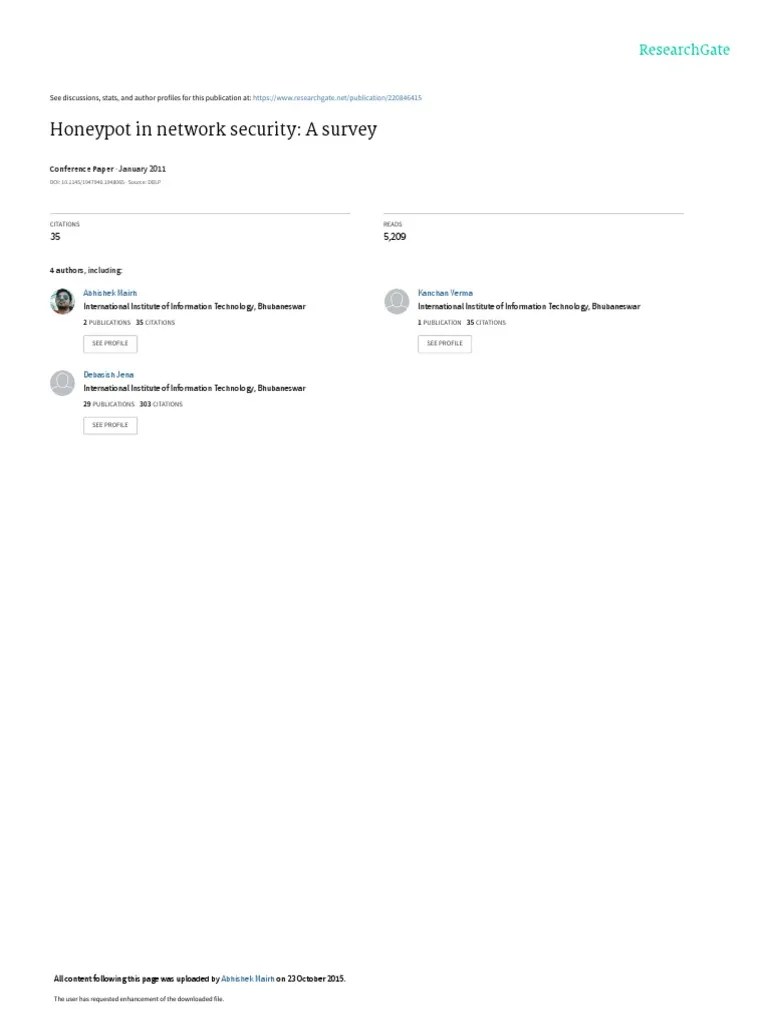 Honeypot in Network Security A Survey PDF Network Security Security