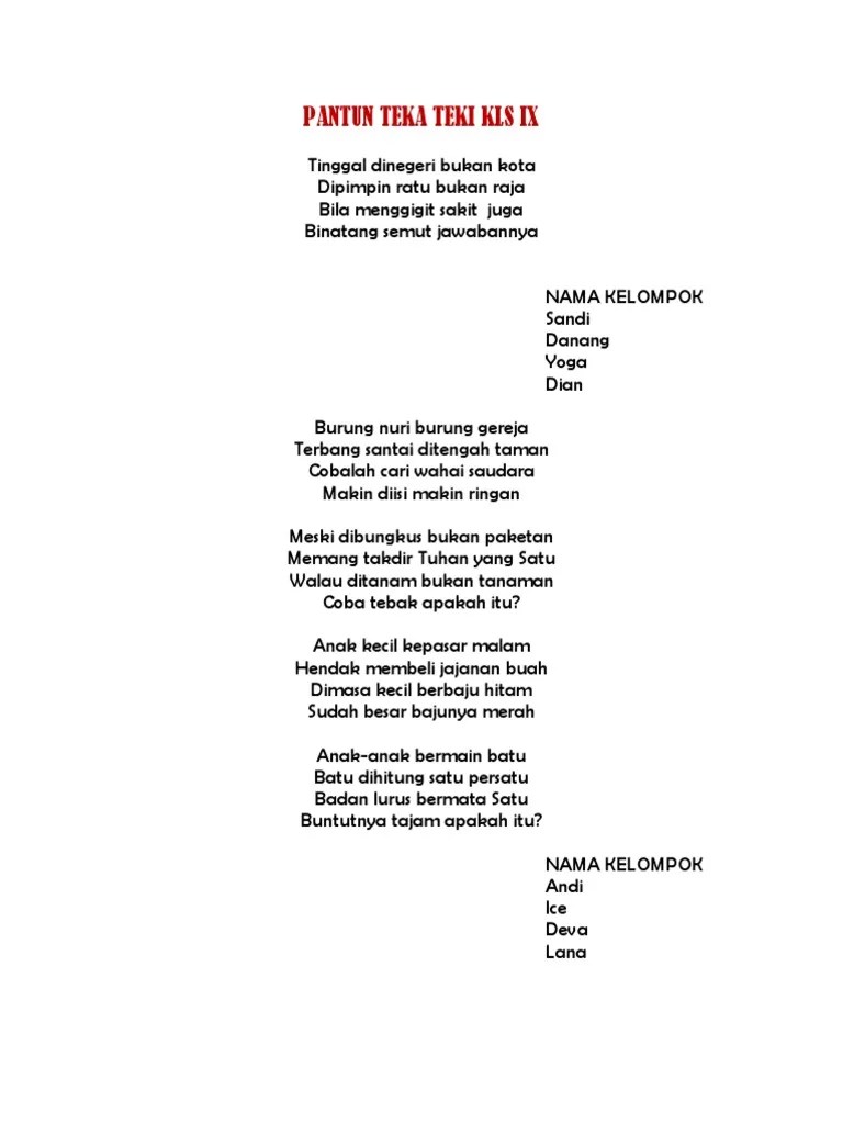 Pantun Teka Teki KLS Ix | PDF