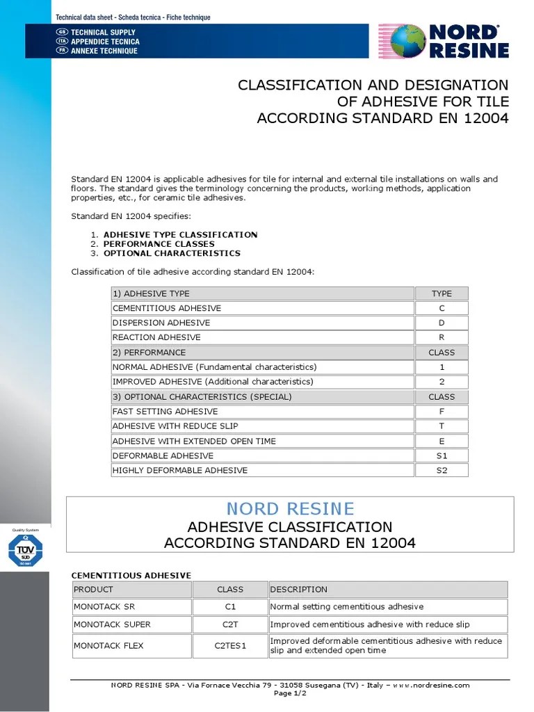 Classification and Designation of Adhesive For Tile According Standard