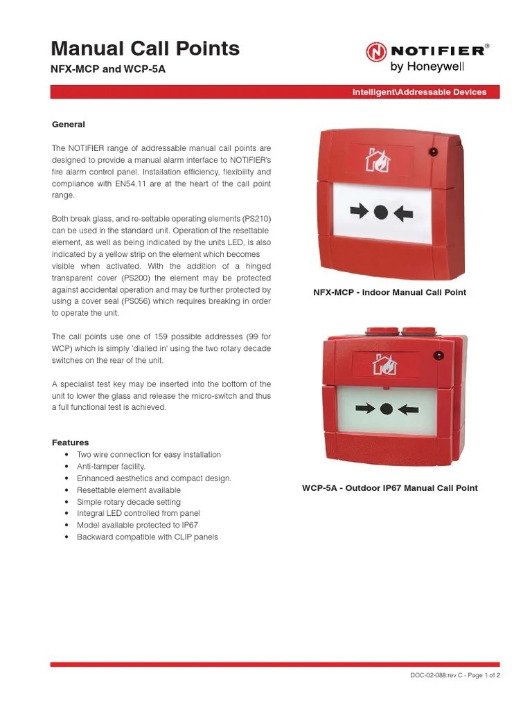 DOC02088 Addressable Manual Call Points (AU) Datasheet Rev C PDF