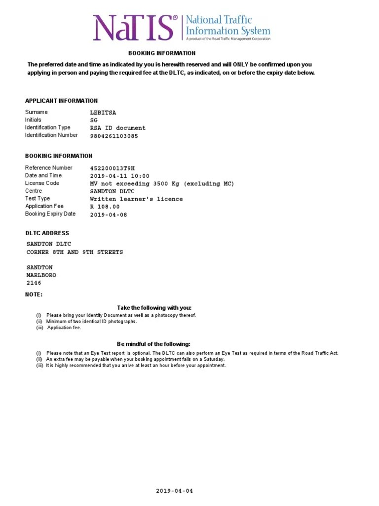 Learner's Licence Application