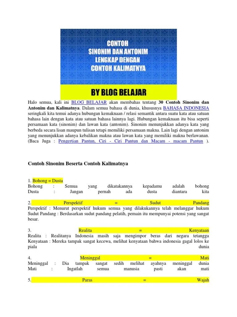 Antonim Sinonim | PDF