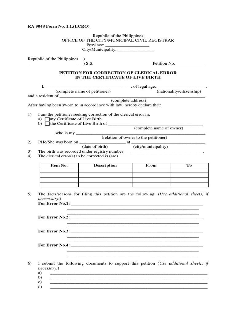 RA 9048 Form Correction of Entry Government And Personhood Government