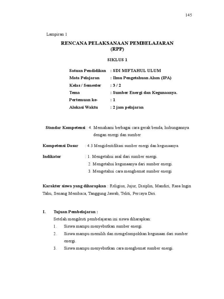 Download Rpp Kelas 3 Materi Mengidentifikasi Sumber Energi Dan