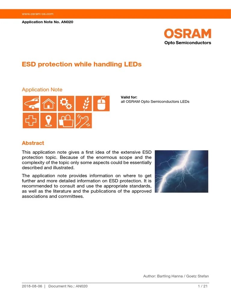 Esd Protection While Handling Leds Application Note PDF