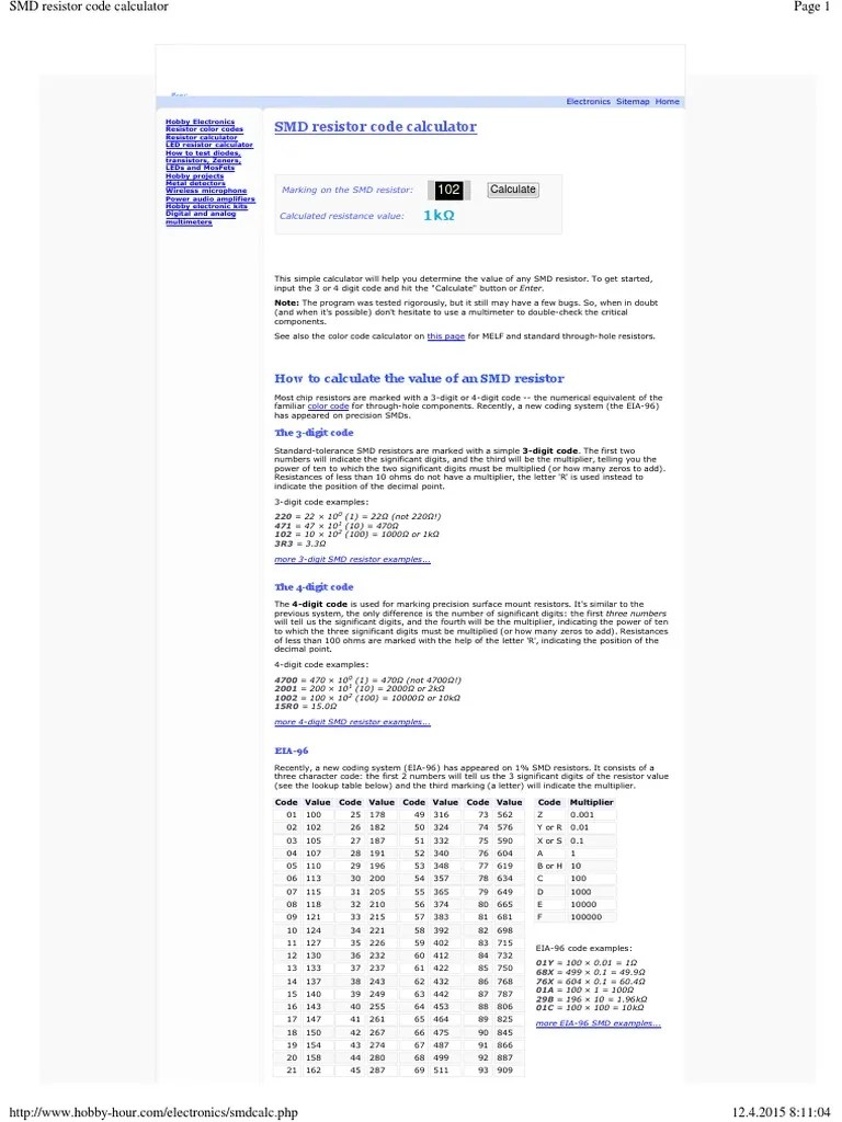 SMD Resistor Code Calculator PDF Resistor Significant Figures