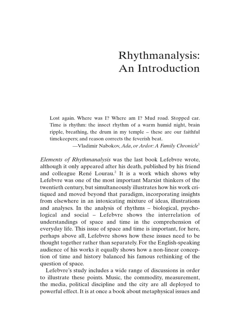 Lefebvre Rhythmanalysis Introduction PDF Time Space