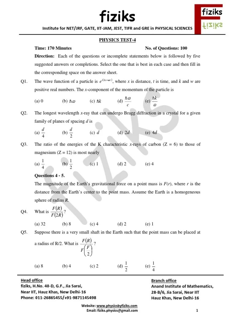 4.GRE Sample Paper 4.pdf | Rotation Around A Fixed Axis | Torque