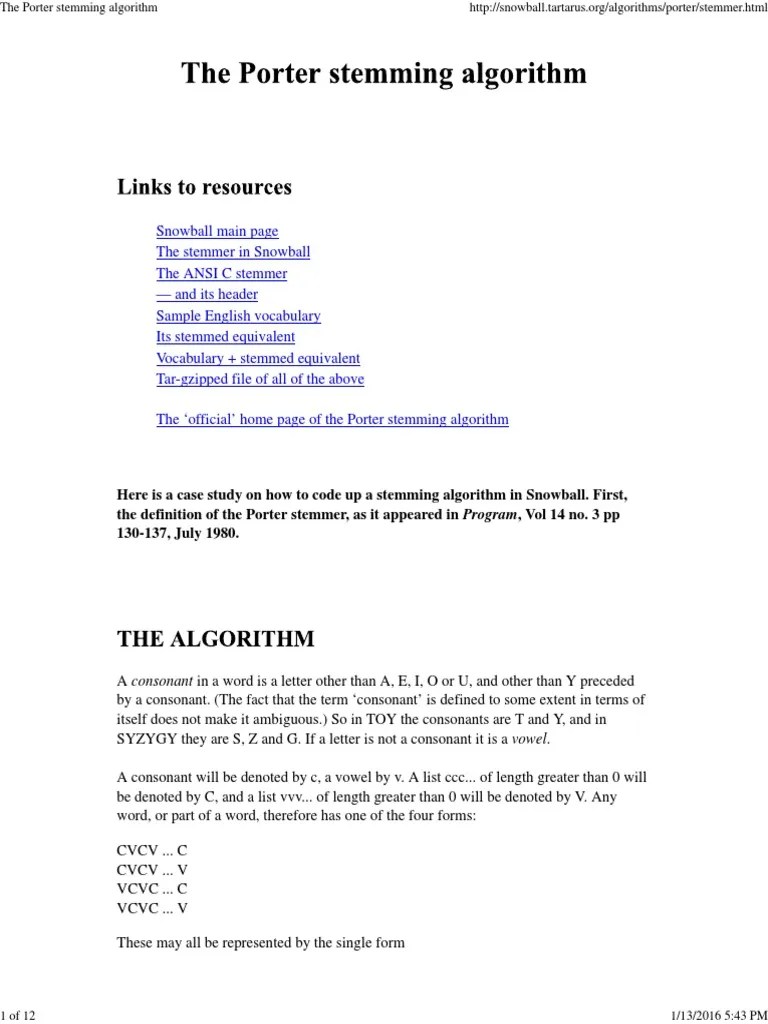 The Porter Stemming Algorithm PDF Human Communication Linguistics
