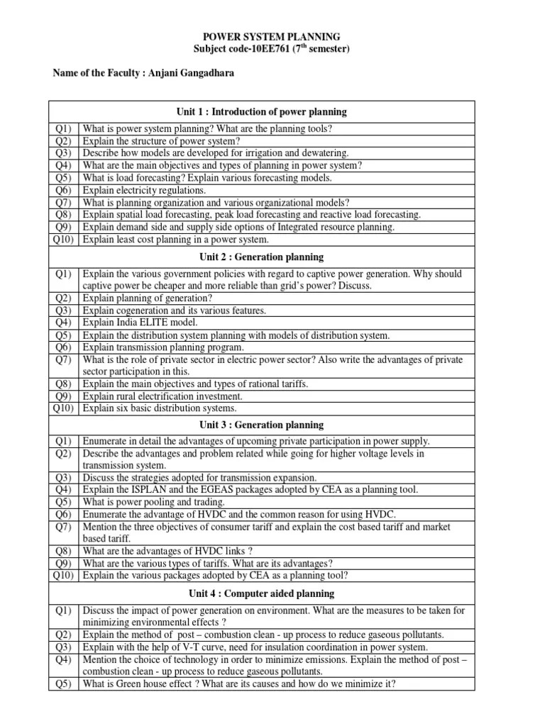 PSP Question Bank PDF Electric Power Reliability Engineering