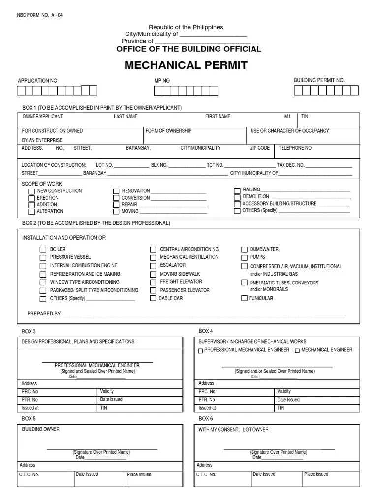 Application Form Mechanical Permit | PDF | Elevator | Air Conditioning
