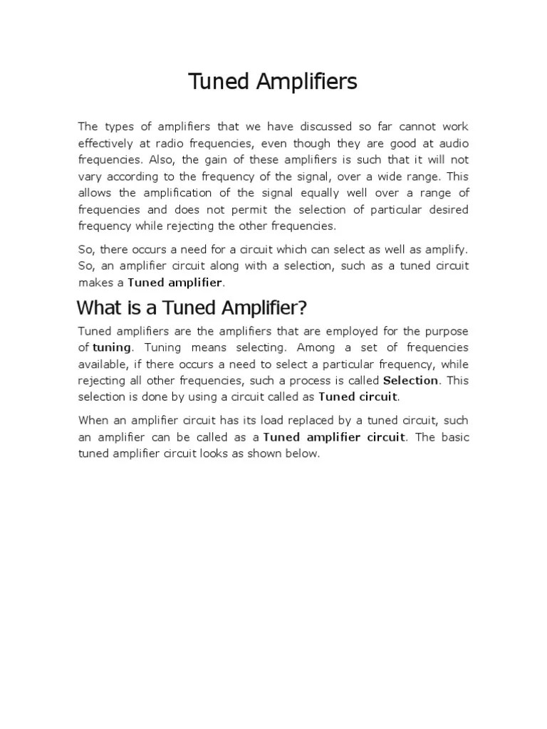 Tuned Amplifiers What Is A Tuned Amplifier? PDF Amplifier