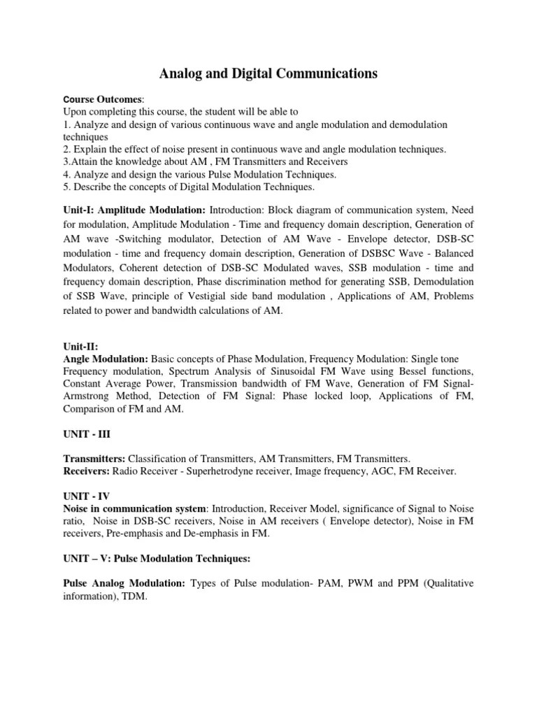 Analog and Digital Communication Syllabus PDF Frequency Modulation